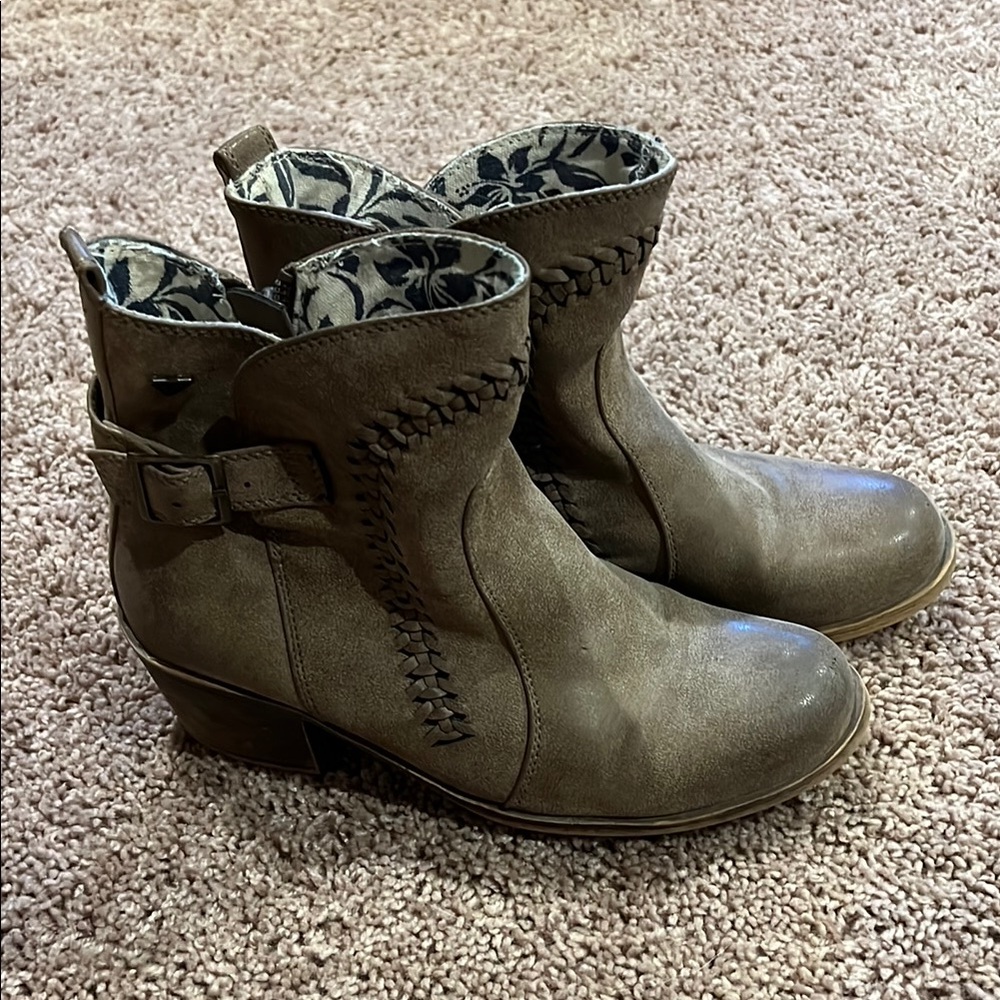 Roxy Brown Ankle Booties with Ruched Detail